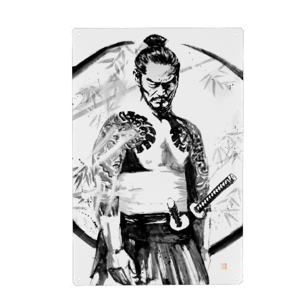 Metall Poster "Yakuza und Kanji Yakuza" artboxONE - Menschen,Schwarzweiß - Sumie,Japan,Yakuza,Kanji,Samurai - Blechschild