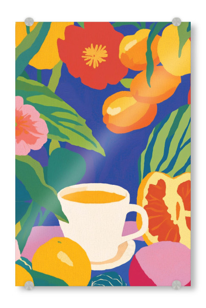 Acrylglasbild "Kaffeegenuss im Blumengarten" artboxONE - Natur,Floral,Essen & Trinken