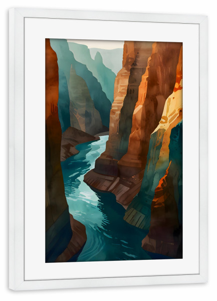 Poster mit Rahmen weiß "Gehen Sie mit der Flusslandschaft" artboxONE - Natur