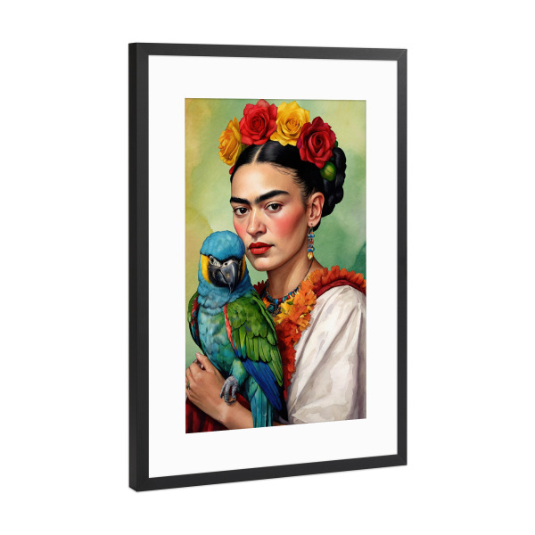 Poster mit Rahmen Schwarz (Metallic) "Frida Kahlo bunt" artboxONE - Floral,Tiere,Menschen