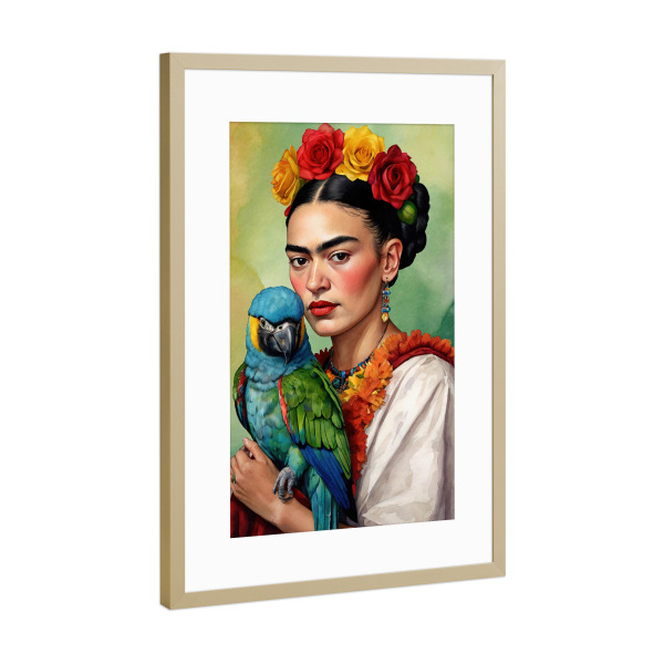 Poster mit Rahmen Gold "Frida Kahlo bunt" artboxONE - Floral,Tiere,Menschen