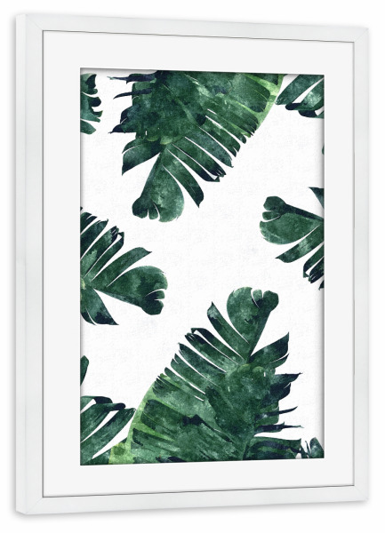 Poster mit Rahmen weiß "Bananenblätter Aquarell" artboxONE - Natur - Bananenblätter,Aquarell,Malerei,Minimal,Tropisch,Natur,Blätter