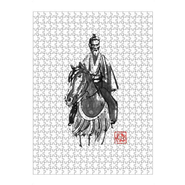 Puzzle Ravensburger "Altes Samurai auf einem Pferd" artboxONE - Menschen,Schwarzweiß - Sumie,Japan,Pferd,Samurai - Bild sumie