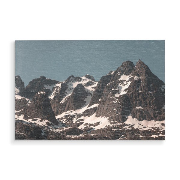 Holzbild "Mountain Range" artboxONE - Natur,Reise - Bergkette,Berge,Gipfel,Gebirge,Schnee,Lofoten,Norwegen,Skandinavien