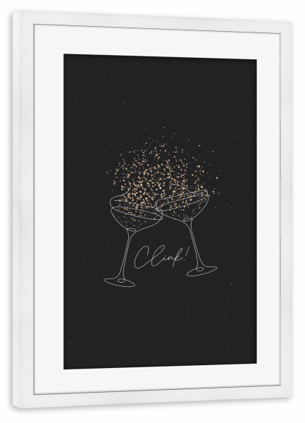 Poster mit Rahmen weiß "Clink Glas Champagner schwarz" artboxONE - Essen & Trinken,Für Papa,Essen & Trinken / Alkohol