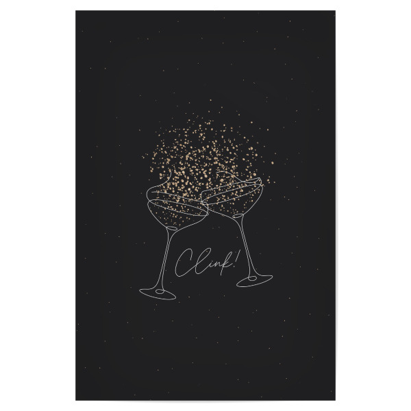 Poster 30x20 cm "Clink Glas Champagner schwarz" artboxONE - Essen & Trinken,Für Papa,Essen & Trinken / Alkohol