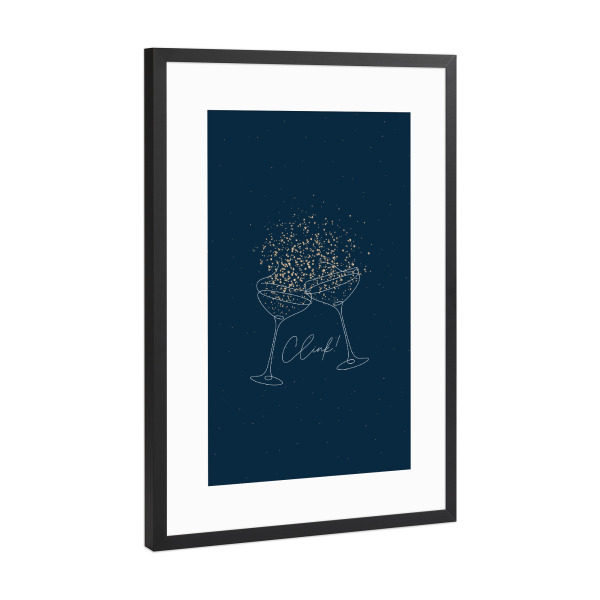 Poster mit Rahmen Schwarz (Metallic) "Glas Champagner blau" artboxONE - Essen & Trinken,Für Mama,Für Papa,Essen & Trinken / Alkohol
