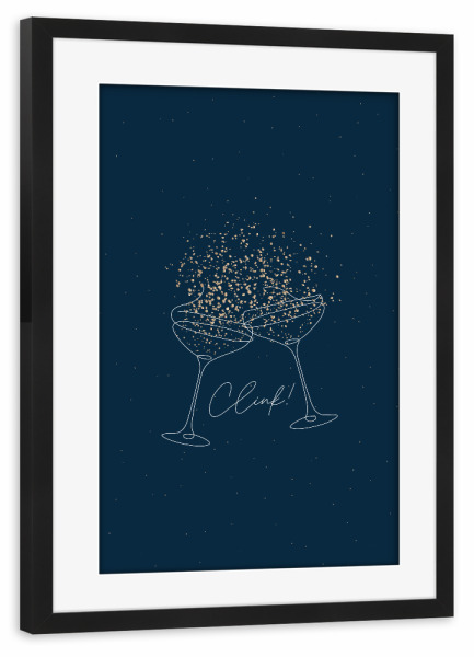Poster mit Rahmen schwarz "Glas Champagner blau" artboxONE - Essen & Trinken,Für Mama,Für Papa,Essen & Trinken / Alkohol