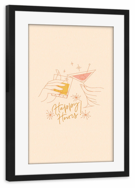 Poster mit Rahmen schwarz "Happy Hours beige" artboxONE - Essen & Trinken,Essen & Trinken / Alkohol