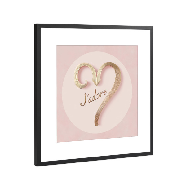 Poster mit Rahmen Schwarz (Metallic) "J'adore" Rosa Luxus" artboxONE - Typografie,Liebe,Festivals