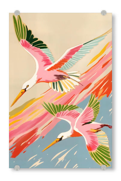 Acrylglasbild "Roseate Spoonbills" artboxONE - Tiere - Birds,Bird,Animals,Fly,Sky,Pastel,Wildlife,Spoonbill