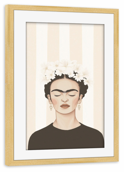 Poster mit Rahmen kiefer "Streifenkunst mit Frida" artboxONE - Floral,Menschen,Geometrie