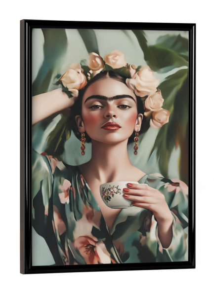 Poster mit schwarzem Rahmen "Kaffeepause mit Frida" artboxONE - Floral,Essen & Trinken,Fashion