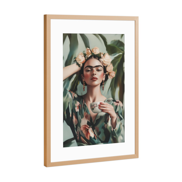 Poster mit Rahmen Kupfer "Kaffeepause mit Frida" artboxONE - Floral,Essen & Trinken,Fashion