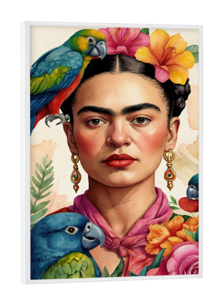 Poster mit weißem Rahmen "Frida Kahlo - bunt" artboxONE - Floral,Tiere,Menschen