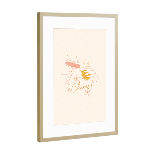 Poster mit Rahmen Gold "Anstoßen Prost beige" artboxONE - Essen & Trinken,Für Mama,Für Papa,Essen & Trinken / Alkohol