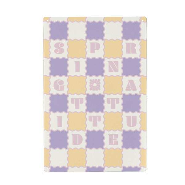 Holzbild "Spring Attitude Pastels" artboxONE - Typografie - Lila,Checker,Karierte,Frühling,Haltung,Frühlingsvibes,Schriftzeichen,Zitate,Pastellfarben