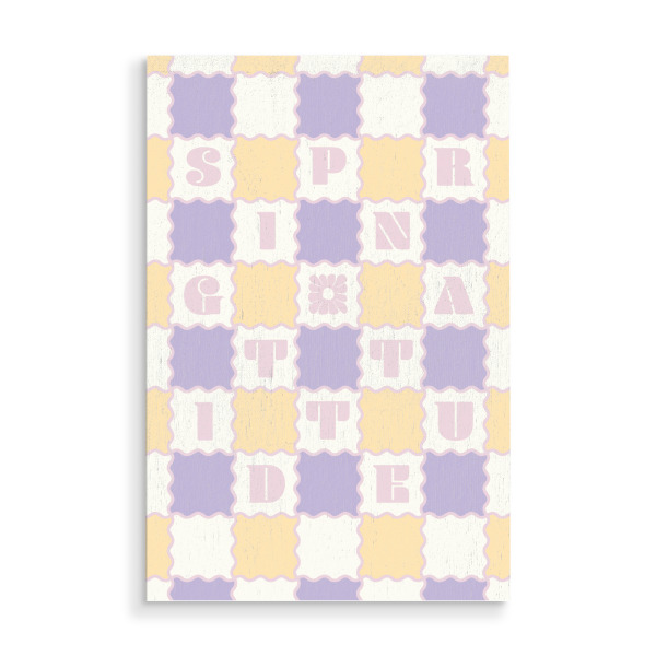 Holzbild "Spring Attitude Pastels" artboxONE - Typografie - Lila,Checker,Karierte,Frühling,Haltung,Frühlingsvibes,Schriftzeichen,Zitate,Pastellfarben