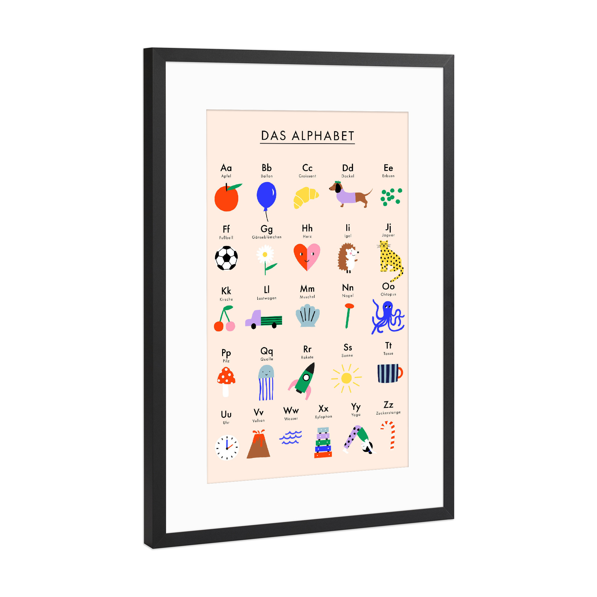 Poster mit Rahmen Schwarz (Metallic) "ABC Alphabet" artboxONE - Typografie,Für Kinder