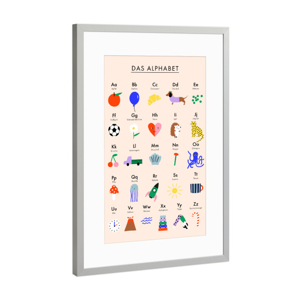 Poster mit Rahmen Silber "ABC Alphabet" artboxONE - Typografie,Für Kinder