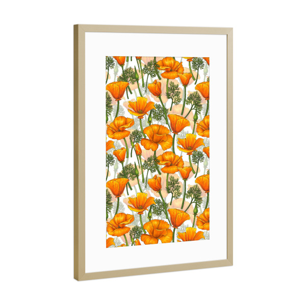 Poster mit Rahmen Gold "California Poppies a" artboxONE - Floral