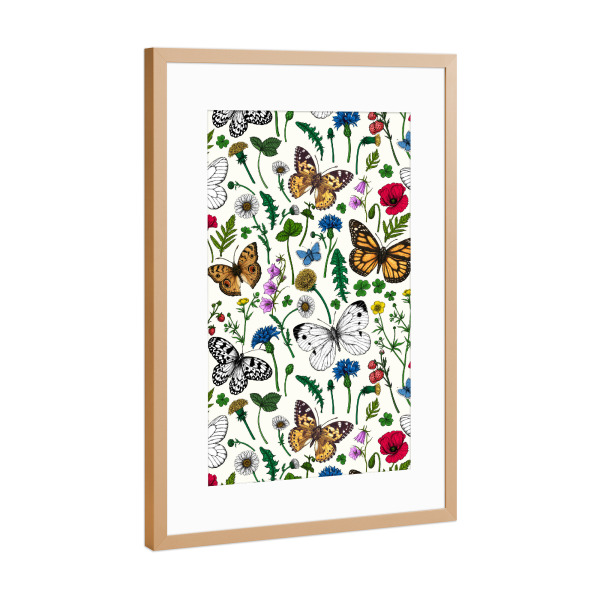 Poster mit Rahmen Kupfer "Wilde Blumen und Schmetterlinge" artboxONE - Floral