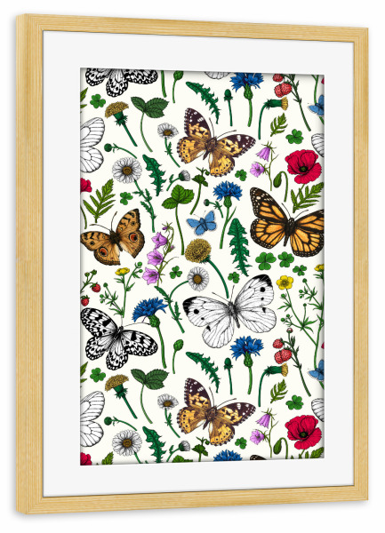 Poster mit Rahmen kiefer "Wilde Blumen und Schmetterlinge" artboxONE - Floral