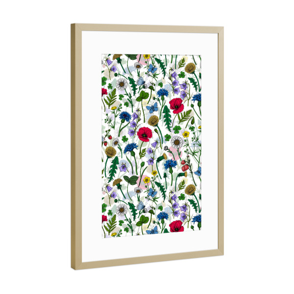 Poster mit Rahmen Gold "Wild flowers, poppies, cornflowers" artboxONE - Floral