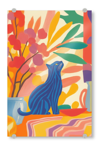 Acrylglasbild "Blumige Streifen Katze" artboxONE - Natur,Floral,Tiere