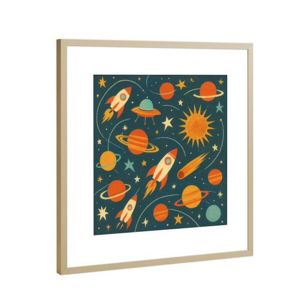 Poster mit Rahmen Gold "Planetary Exploration" artboxONE - Für Kinder,Abstrakt,Galaxy