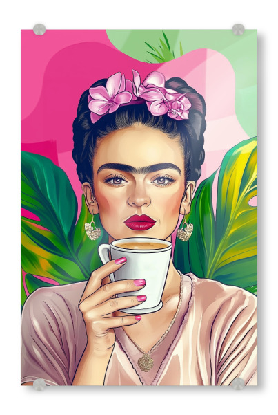 Acrylglasbild "Kaffepause mit Frida" artboxONE - Floral,Essen & Trinken,Menschen