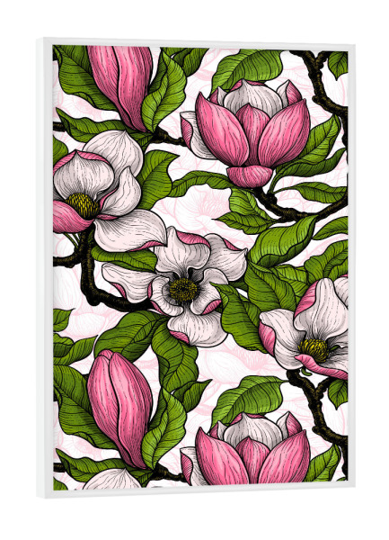 Poster mit weißem Rahmen "Blühende Magnolien" artboxONE - Floral
