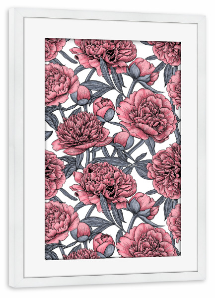 Poster mit Rahmen weiß "Pink Peony Garden" artboxONE - Floral