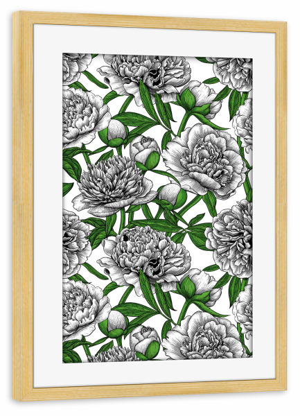 Poster mit Rahmen kiefer "Weißer Pfingstrosengarten" artboxONE - Floral