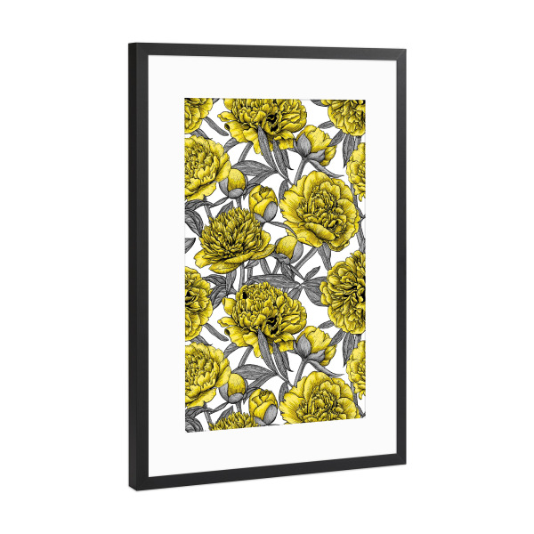 Poster mit Rahmen Schwarz (Metallic) "Weißer Pfingstrosengarten b" artboxONE - Floral