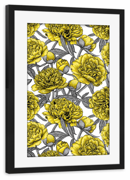 Poster mit Rahmen schwarz "Weißer Pfingstrosengarten b" artboxONE - Floral