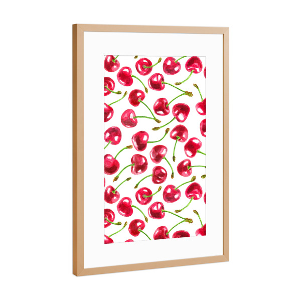 Poster mit Rahmen Kupfer "Aquarellkirschenmuster" artboxONE - Essen & Trinken / Obst & Gemüse