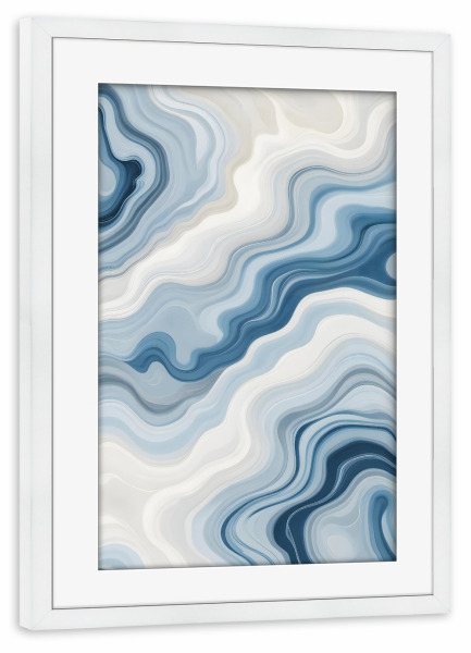 Poster mit Rahmen weiß "Blaue Marmorwellen" artboxONE - Abstrakt
