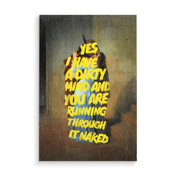 Holzbild "Schmutziger Verstand" artboxONE - Liebe,Lehrersprüche,Lustig - Pop -kunst,Moderne kunst,Zeitgenössische kunst,Vintage,Retro,Malerei,Liebe