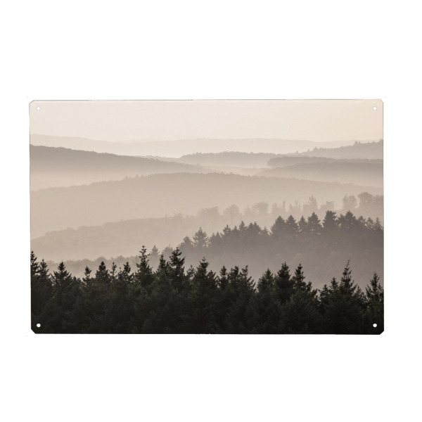 Holzbild "Pfälzer Bergland" artboxONE - Natur - Wald,Bäume,Nadelbäume,Hügel,Nebel,Pfalz,Rheinland-pfalz