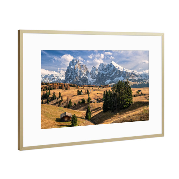 Poster mit Rahmen Gold "Goldener Herbst Seiser Alm" artboxONE - Natur,Reise,Reise / Länder