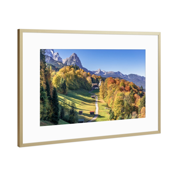 Poster mit Rahmen Gold "Herbst in Wamberg Oberbayern" artboxONE - Natur,Reise,Reise / Länder