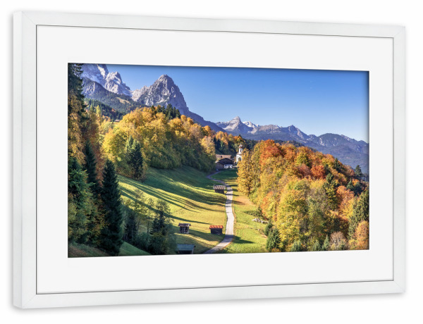Poster mit Rahmen weiß "Herbst in Wamberg Oberbayern" artboxONE - Natur,Reise,Reise / Länder