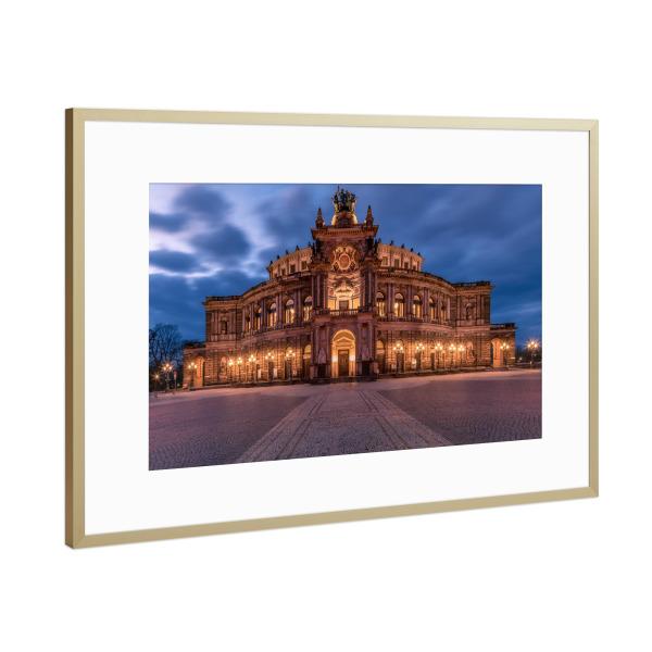 Poster mit Rahmen Gold "Semperoper Dresden Sonnenuntergang" artboxONE - Reise,Architektur,Reise / Länder,Buchstaben / D,Städte / Dresden