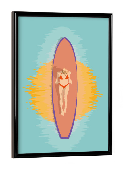 Poster mit schwarzem Rahmen "Surfer Girl - Hang Loose" artboxONE - Natur,Reise / Strand und Meer,Sport