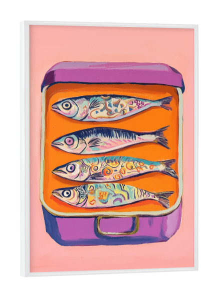 Poster mit weißem Rahmen "Fisch in einer Dosedose" artboxONE - Tiere,Essen & Trinken