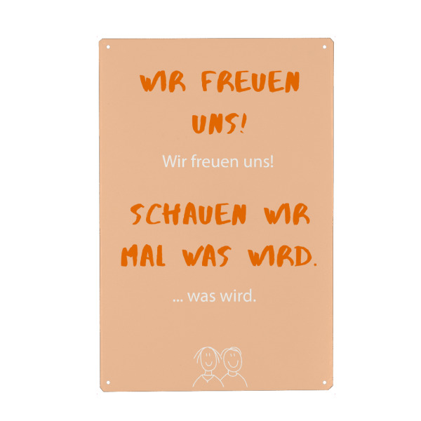 Holzbild "Wir freuen uns" artboxONE - Typografie,Menschen,Lustig - Typo,Typografie,Freude,Lustig