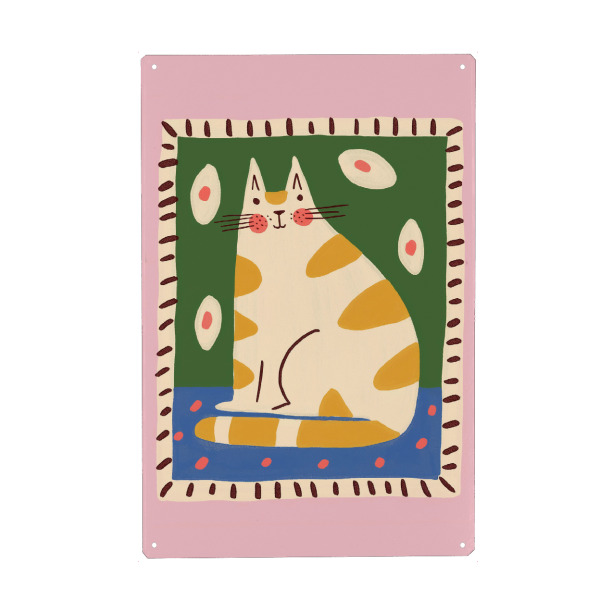 Metall Poster "Bunte Katze mit Muster" artboxONE - Tiere,Abstrakt