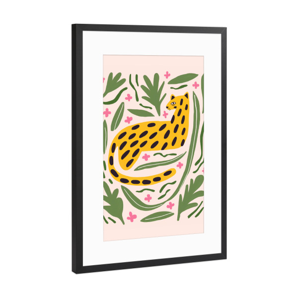 Poster mit Rahmen Schwarz (Metallic) "Leopard im tropischen Design" artboxONE - Natur,Floral,Tiere