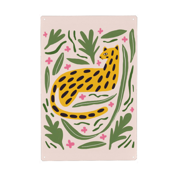 Metall Poster "Leopard im tropischen Design" artboxONE - Natur,Floral,Tiere
